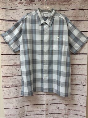 Haggar Men’s Short Sleeve Plaid Button-Down Shirt - White, black & blue